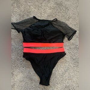 Shein 2 Piece Bikini Large Black and Neon  NWOT